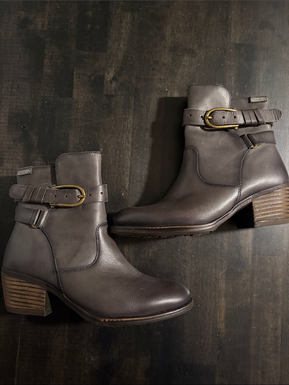 Pikolinos Gray Baquiera Leather Ankle Boots Stacked Heel Size 37